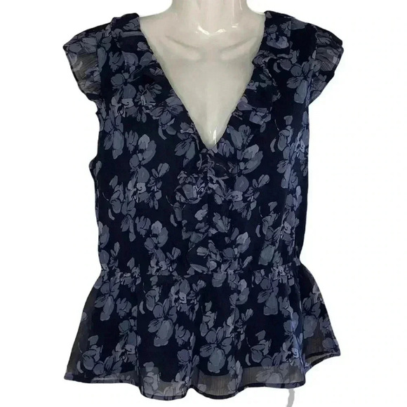 Banana Republic navy floral flutter peplum  top sz XS - Picture 1 of 5